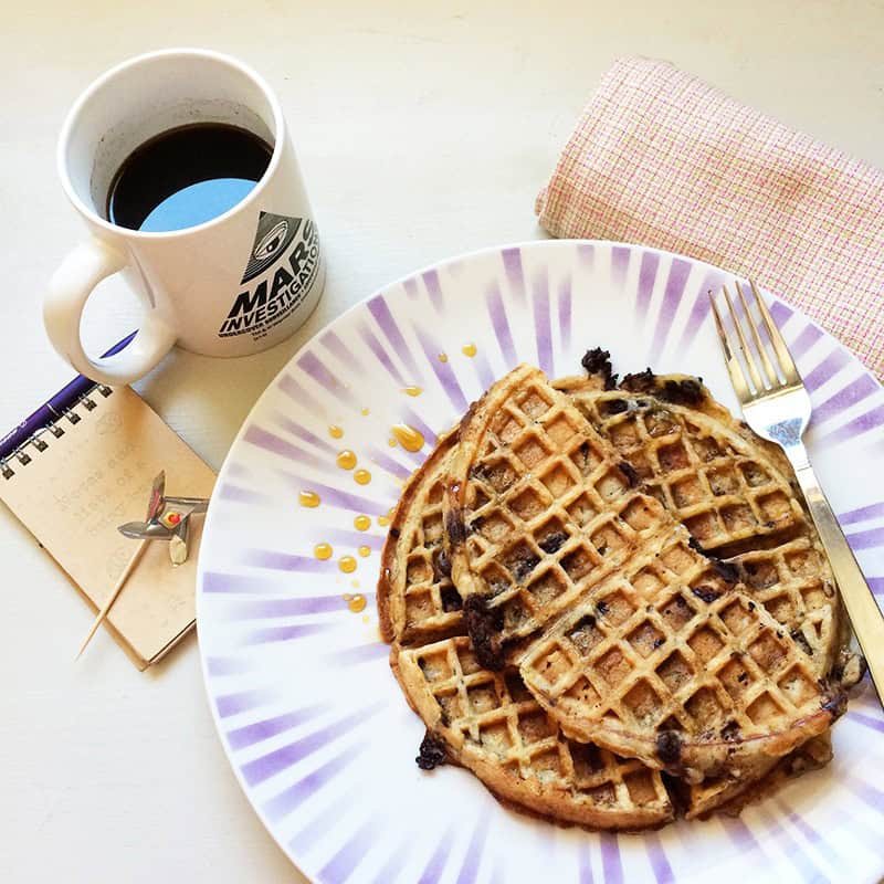 Vegan banana chocolate chip waffles