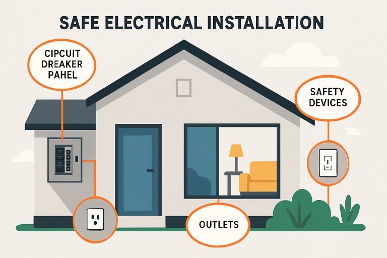 High-quality electrical installation safety guidelines illustration.